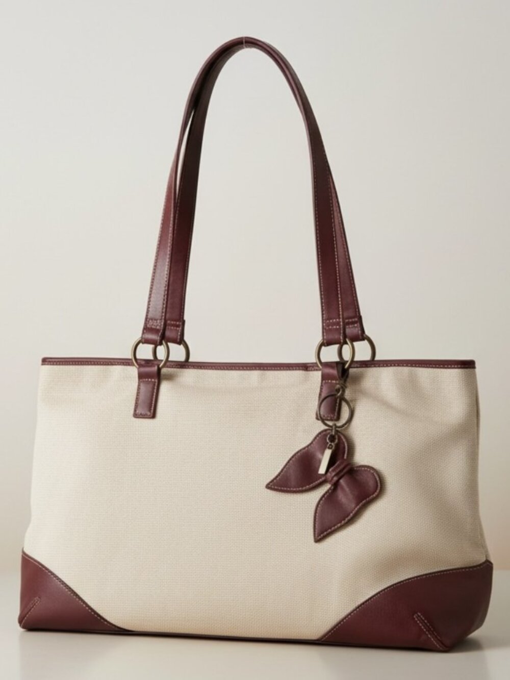 Coldwater Creek woven canvas and leather tote